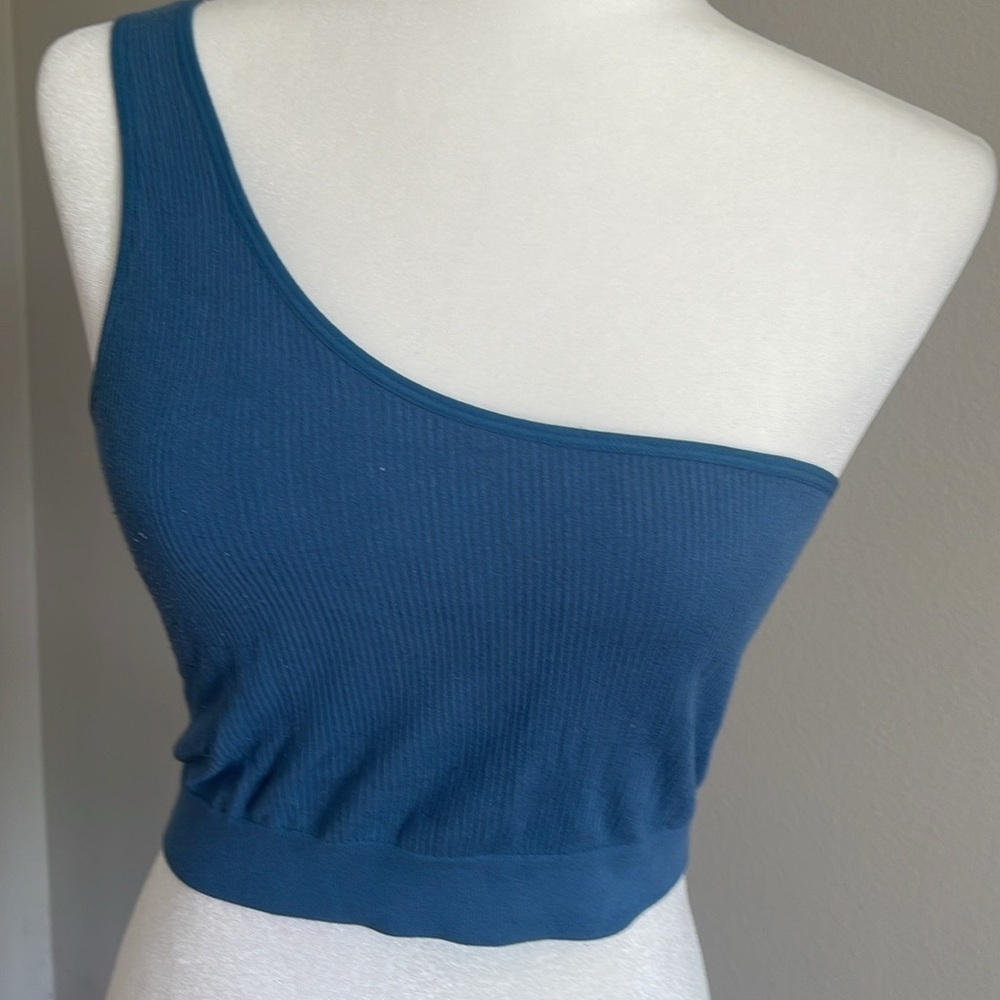 One-Shoulder Blue Ribbed Top XL - Picture 2 of 4
